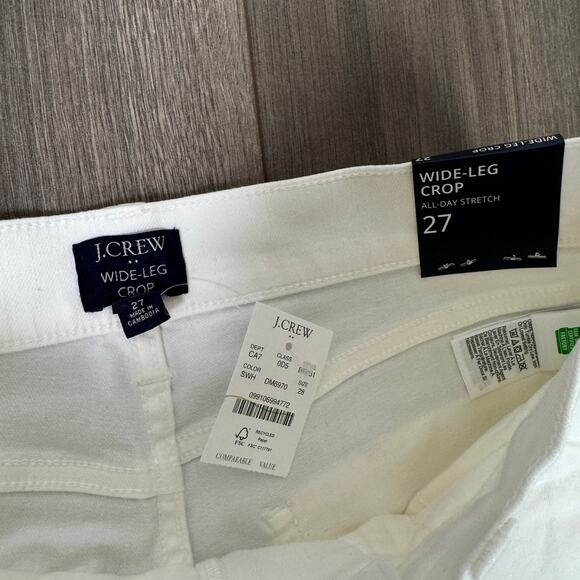 J.Crew Wide-Leg Cropped Jean WMNS 27 White Denim Hi-Rise All-Day Stretch Raw Hem - Picture 4 of 8